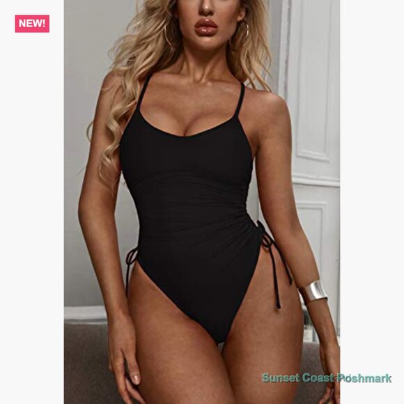 Ruched High Cut One Piece Swimsuit Tummy Control Monokini - Picture 3 of 7